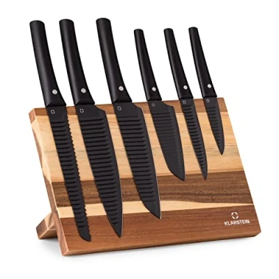 Imagen de Klartein Juego de Cuchillos Cocina, Set Cocina Profesional con Bloque Acacia para Guardar 6 Japoneses Acero Inoxidable Muy Afilados, Cuchillo
