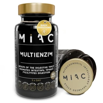 Imagen de MIAC MultiEnzym Enzimas Digestivas 60 Cápsulas Mezcla de Lactasa, Amilasa, Proteasa, Lipasa, Celulasa Proceso Digestivo y Reduce Hinchazón estomacal Vegano Sin Gluten