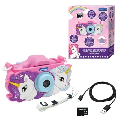 Imagen de Lexibook, Unicornio, Cámara 4 en 1 para niños con protección, Funciones de Foto, Video, MP3 y Juegos, 15 Marcos Personalizar Tus Fotos, Tarjeta Memoria 8 GB incluida (DJ078UNI)