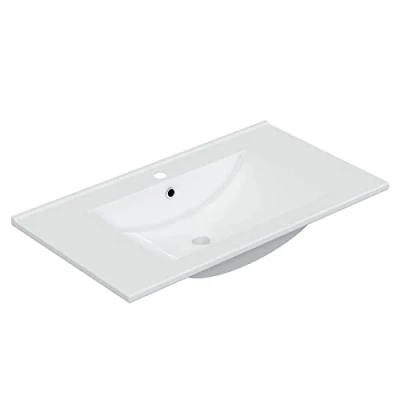 Imagen de HOMN LIVING Lavabo cerámica Color Blanco, Lavamanos Rectangular, Medidas: 81,5 cm (Ancho) x 18 (Alto) 46 (Fondo)