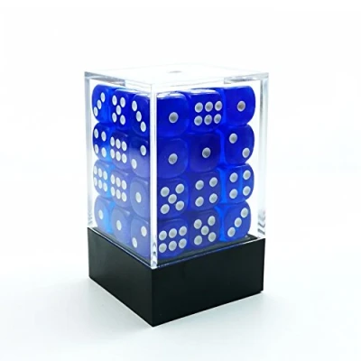 Imagen de Bescon 12mm 6 Sided Dice 36 in Brick Box, Six Die (36) Block of Dice, Translucent Royal Blue With White Pips