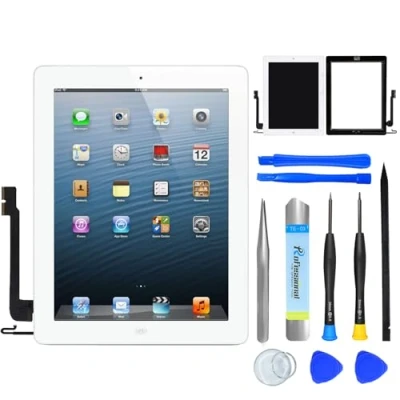 Imagen de NB+ Pantalla de repuesto para iPad 4 Gen, digitalizador 9.7 pulgadas 2012, 2012 A1458 A1459 A1460, adhesivo preinstalado, herramientas reparación incluidas, con botón