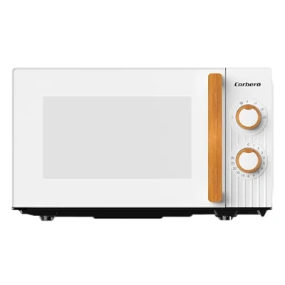 Imagen de Corberó Microondas 20 Litros CMICG270WOODW Potencia 700W Descongelar 5 Niveles de Control Mecánico Temporizador 35 Min Plato Giratorio 255mm Apertura con Pulsador, Blanco