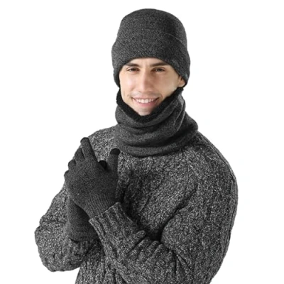 Imagen de HOOPOE Conjunto Bufanda y Gorro Guantes Mujer Hombre,Conjunto de Hombre,Gorro Invierno Hombre,Guantes para Protección Fría