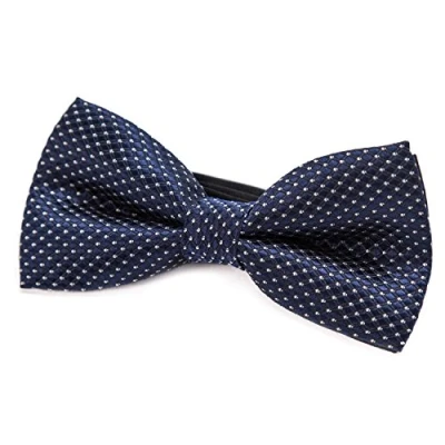 Imagen de DonDon Pajarita para Hombre de lunares Punto plata azul oscuro elegante con gancho nudo y ajustable