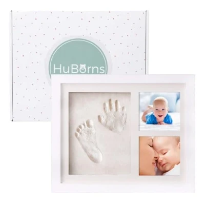 Imagen de HuBorns Set Marco Huellas Bebe Recien Nacido con Arcilla Anti Grietas, Cuadro Huella Pie y Manos como Regalos para Bebes Nacidos, Kit Nacidos Perro
