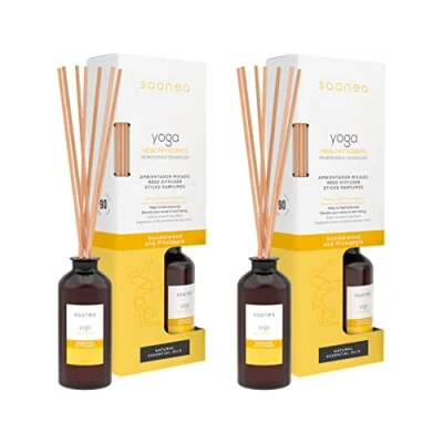 Imagen de Saanea Pack 2 Ambientadores Mikado Yoga 100ml. Aroma Sándalo y Piña. Ayuda a sentirse equilibrado. Mejora la sensación de bienestar (2x100ml)