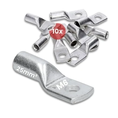 Imagen de Kalitec HR25 6 Terminales de cable tubular (10 unidades, 25 mm², M6, sin orificio visión, fabricado en Alemania)