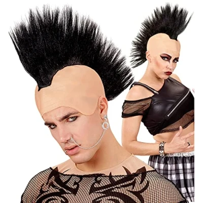 Imagen de Widmann 02105 Peluca Punk con Cresta, Unisex Adulto, Rave, Rocker, Biker, Carnaval, Fiestas Temáticas, Color Negro