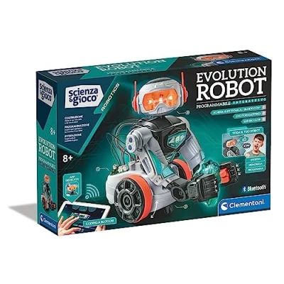 Imagen de Clementoni Scienza e gioco Robotics Evolution Robot 2.0 para Construir y programar, niños a Partir de 8 años, Mando Distancia, con Motores eléctricos LED, Made in Italy, Idioma Italiano,