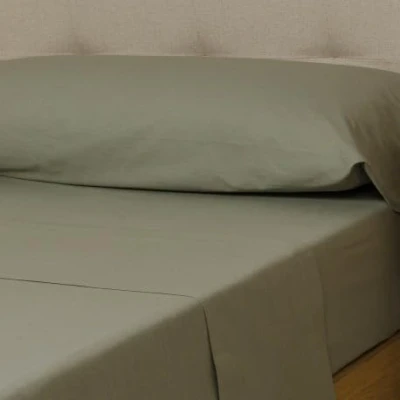 Imagen de TRAMAS+ Juego de sábanas para Cama Individual, 90 x 200, 100% algodón, Ropa Cama, y 1 Funda Almohada, Certificado Standard 100 by Oeko Tex Verde Salvia