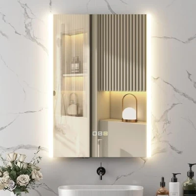 Imagen de HOMCOM Espejo de Baño con Luz LED 70x50 cm Pared 3 Colores Función Antivaho Memoria Interruptor Táctil IP44 Horizontal/Vertical