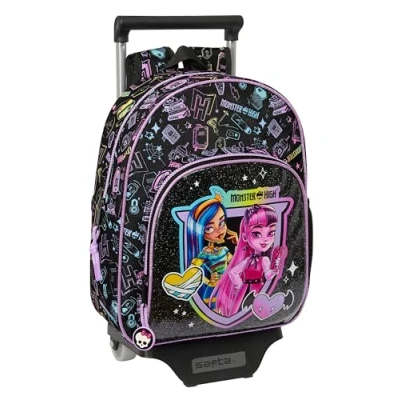 Imagen de Safta MONSTER HIGH Mochila Infantil con Carro 705, Ideal para Niños de Diferentes Edades, Cómoda y Versátil, Calidad Resistencia, 28x10x34 cm, Color Negro
