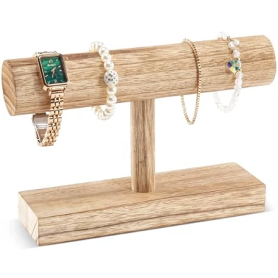 Imagen de Procase Soporte para Pulseras, 1 Nivel Torre Organizadora de Madera Joyería Estante Almacenamiento Venta Relojes Pulseras Natural