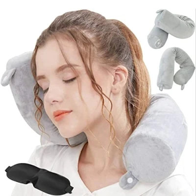 Imagen de Hxcxrst almohada de viaje,Almohada espuma viscoelástica para el cuello, la barbilla, cintura y soporte las piernas, adecuada viajes en casa, ajustable, enrollable flexible