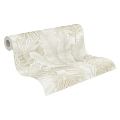Imagen de Livingwalls papel pintado jungle 396474 en beige, crema con aspecto de jungla floral hojas palmera alta calidad 10,05m x 0,53m