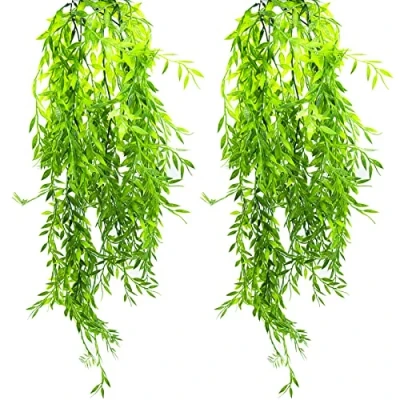 Imagen de SZXMDKH 2 Piezas de Plantas Artificiales Colgantes, Hiedra Plástico Falsa, Enredadera Hojas Mimbre para Jardín, Balcón, Boda, Pared Decoración Interiores y Exteriores