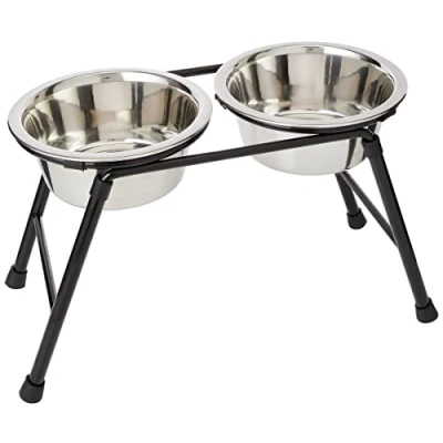 Imagen de Classic Pet Products 4552 Comedero Doble, con Soporte y 2 Platos de Acero Inoxidable, x 900 ml, Altura 220 mm
