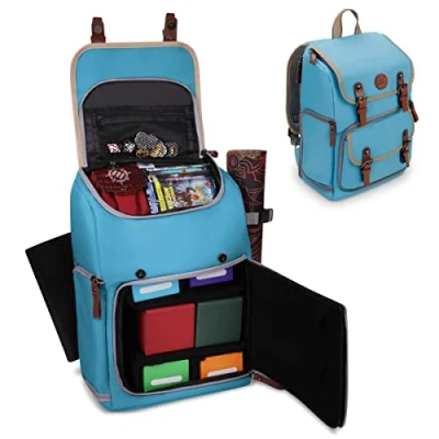Imagen de ENHANCE Mochila para Estuche de Naipes Espacio Carpetas Cartas, Caja Almacenamiento TCG, Soporte Alfombrilla Juego Compatible con Magic The Gathering, YuGiOh, Pokemon (Azul)