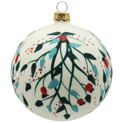 Imagen de Vitbis Adorno de Cristal soplado Bola Pintada a Mano Adornos para árbol Navidad Pascua Pintura Inspirada en la Naturaleza Diseño Floral Discreto 10 cm