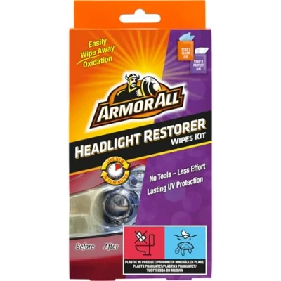Imagen de ARMOR ALL Kit Restaurador de Faros Solución Rápida y Sencilla para como Nuevos, Sin Necesidad Papel Lija ni Herramientas, Limpia Protege en 2 Pasos, Incluye Protección UV