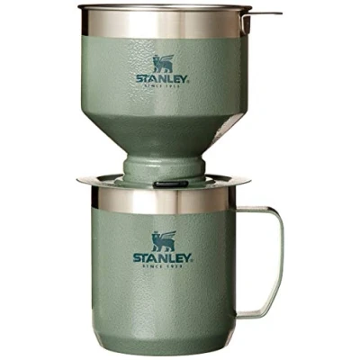 Imagen de STANLEY Perfect Brew Juego de taza café con campamento, filtro reutilizable, sin BPA, cafetera acero inoxidable fácil limpiar, color verde Hammertone