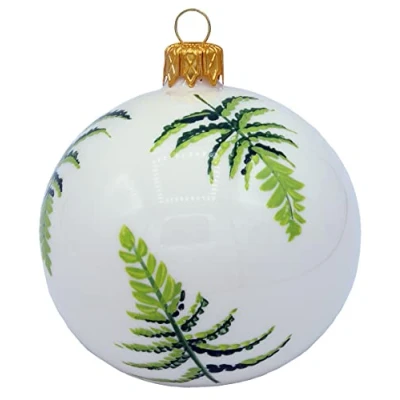 Imagen de Vitbis Bolas de Cristal soplado pintadas a Mano Decoración para árbol Navidad Pascua Pintura Inspirada en la Naturaleza Blanco y Verde 10 cm 2 Unidades
