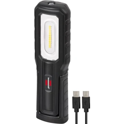 Imagen de Brennenstuhl Linterna LED recargable HL 701 A/Linterna de trabajo para exteriores IP54 (700+100lm, incluye cable carga USB C, hasta 10h duración luz, Lámpara con imanes y gancho)