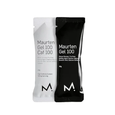 Imagen de MAURTEN Gel 100 Mix Box Pack de 6 x 40g 25g carbohidratos por porción 4 Gel100 y 2 CAF100 (100mg cafeína) Tecnología hidrogel patentada fácil digerir Sin conservantes