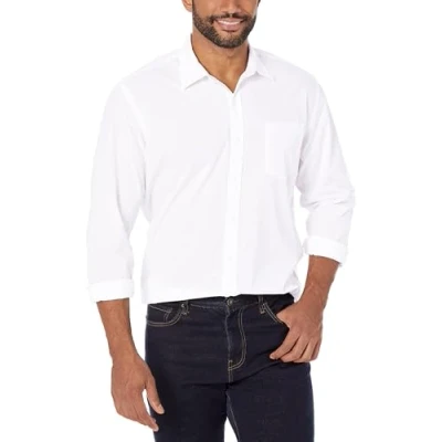 Imagen de Amazon Essentials Camisa Informal de Popelina con Manga Larga y Corte Recto Hombre, Blanco, XL