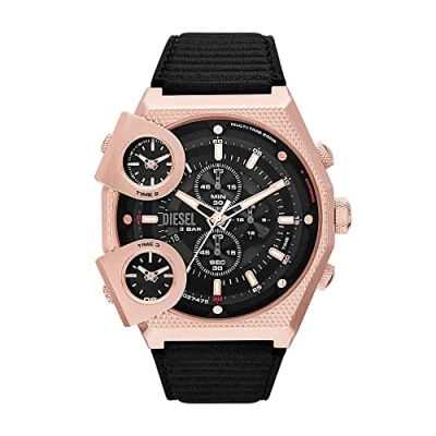 Imagen de Diesel Reloj para hombre Sideshow, movimiento de cuarzo dos agujas, caja acero inoxidable negro 51MM con correa piel Pro Planet, DZ7475