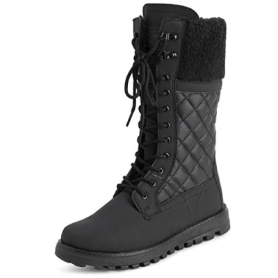 Imagen de Polar Mujer Piel Sintética Calentar Térmica Impermeable Al Aire Libre Para Caminar Nieve Invierno Suela De Goma Calf Botas Negro Cuero MEno UK3/EU36 YC0603