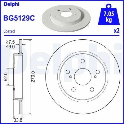 Imagen de DELPHI BG5129C Disco de freno 270 9 5 macizo revestido sin procesar cojinete rueda, anillo sensor ABS TOYOTA: Corolla XII Berlina