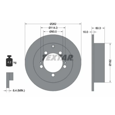 Imagen de TEXTAR PRO 92136103 Disco de freno 262 10 05/08 114,3 macizo revestido sin perno sujeción rueda, buje rueda MITSUBISHI: ECLIPSE 2