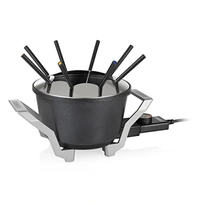 Imagen de Princess 173100 fondue Premium adecuada para 8 personas de queso, chocolate, caldo o aceite, olla aluminio fundido a presión, Capacidad 1.5 L, 800 W, Negro y Acero Inoxidable
