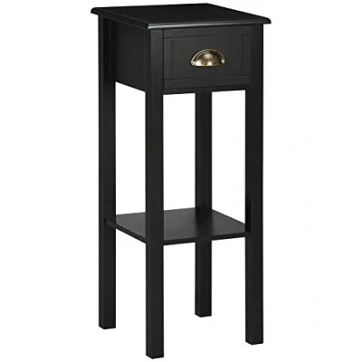 Imagen de HOMCOM Mesa Auxiliar Estilo Moderno Mesita con Cajón y Estante de Almacenamiento Noche para Sala Estar Dormitorio 30x30x75 cm Negro