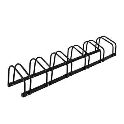 Imagen de Relaxdays Soporte Bicicletas Suelo, para 6 Bicis, Neumáticos hasta 60 mm, Metálico, Garaje, Aparcabicicletas, Negro, Acero, 27 x 163,5 33 cm