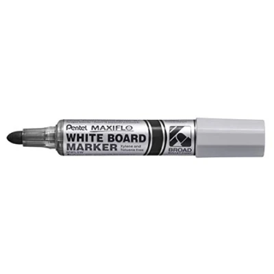 Imagen de Pentel Maxiflo MWL5W AX Rotulador de pizarra blanca (punta cónica ultrancha, 12 unidades), color negro