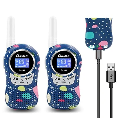 Imagen de QNIGLO Q168Plus Walkie Talkie Niños Recargable,8 Canales Radio Bidireccional 2Km de Largo Alcance PMR,Equipo Espía,Mejores Juguetes Regalos para Niños,con Baterías Litio(Q168PlusCamoBlue)