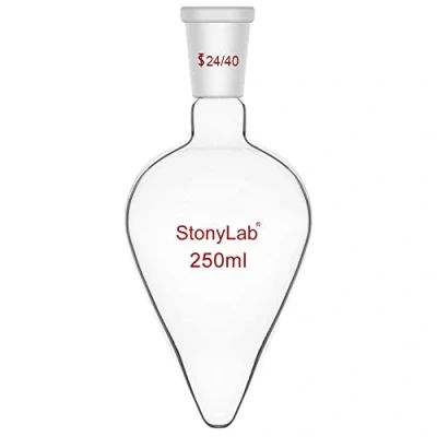 Imagen de stonylab Matraz de Recuperación, Pared Pesada Evaporador Rotativo Vidrio Borosilicato Cuello Único con Junta Externa Cónica 24/40 Estándar, Lab en Forma Pera, 250 ml