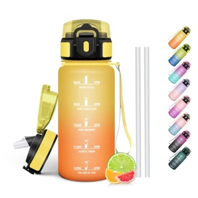 Imagen de HoneyHolly Botella Agua, 500 ml con Pajita, Cantimplora, Prueba de Fugas, Agua Niños Colegio, Libre BPA, Water Bottle para Niños, Deporte, Running, Gimnasio, Bicicleta