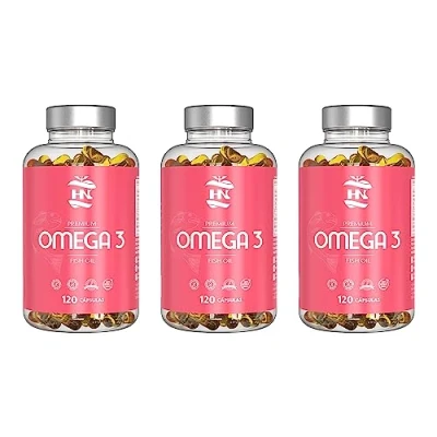 Imagen de Omega 3 capsulas 1000mg Fuente Ácidos Grasos de Aceite Pescado 400 mg DHA, 800 EPA y vitamina E Para mantener el sistema cardiovascular arterial saludable 120 softgel (3 Botes)