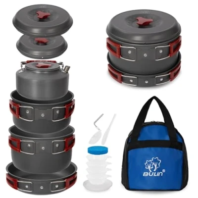 Imagen de Bulin Kit de Utensilios Cocina Camping,Juego Ligera Aluminio, con Olla, Cuenco y Sartén, para Senderismo,Picnic,Air Libre