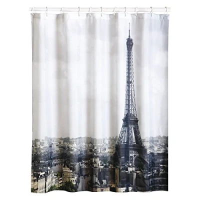 Imagen de MSV, Tenda da doccia, Poliestere, Rivestimento antibatterico, Anelli inclusi, lavabile a 30, Tessuto impermeabile in lavatrice, Made Europe, Paris, 180 x 200 cm