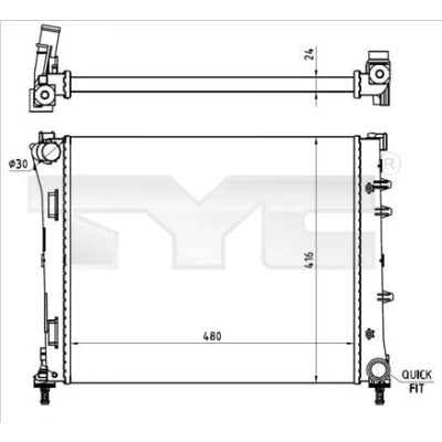 Imagen de TYC 709 0023 R Radiador, refrigeración del motor 480 416 24 Aletas unidas mecánicamente FIAT: 500 Hatchback, Panda III Hatchback