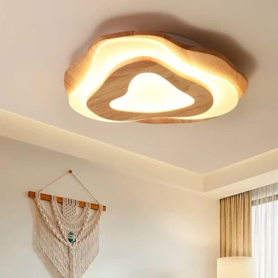 Imagen de SENFAY Plafón LED Dormitorio Madera Lámpara de Techo Moderna Blanco Cálido 3000K 35W Ø45cm Natural, para Salón Cocina Comedor Pasillo Hogar Oficina