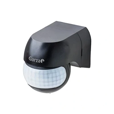 Imagen de Garza Mini Detector de movimimiento por infrarrojos para interior y exterior, protección IP44, tiempo luminosidad regulables, ángulo detección 180º, negro