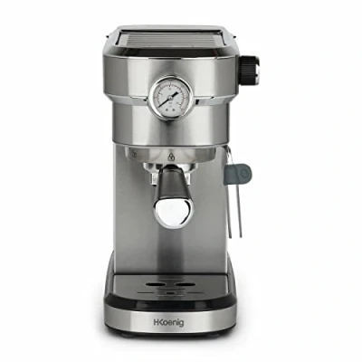 Imagen de H.Koenig Professional Cafetera Espresso Automática Presión 20 Bar EXP820, Acero inox, Portátil, Sistema Thermoblock, 1.1L, Bomba barómetro, Calienta tazas, Espumador a vapor, Cafés y bebidas lácteas