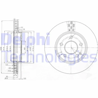 Imagen de DELPHI BG3909 Disco de freno 288 25 5 ventilado aceitado sin procesar cojinete rueda, anillo sensor ABS MERCEDES BENZ: Clase B, A