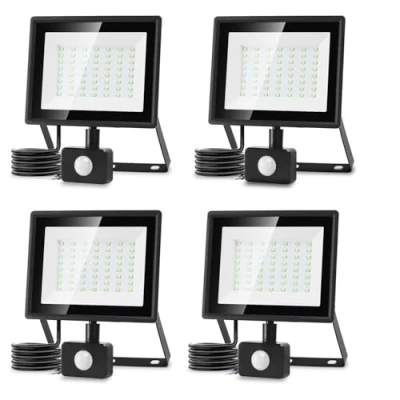 Imagen de Aigostar Foco Led con Sensor Movimiento 50W,4300LM Super Brillo Focos Exterior IP65 Impermeable,Blanco Frío 6500K Proyector Exterior,Perfectas para Jardín,Garaje,Patio,paquete de 4